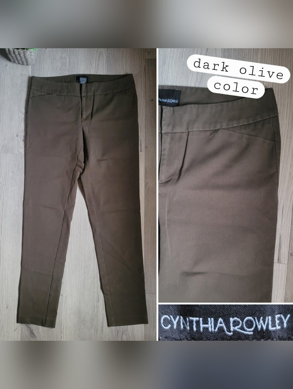 Cynthia Rowley Dark Olive Army Green Full-Length Straight Leg Trousers, Women 6